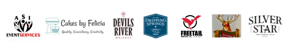Partner logos: ASI Event Services, Cakes by Felicia, Devils River Whiskey, Dripping Springs, Freetail, Mi Taquito and Silver Star.